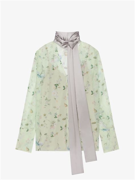 givenchy lace-inset silk chiffon blouse|Printed blouse in silk chiffon with lavallière .